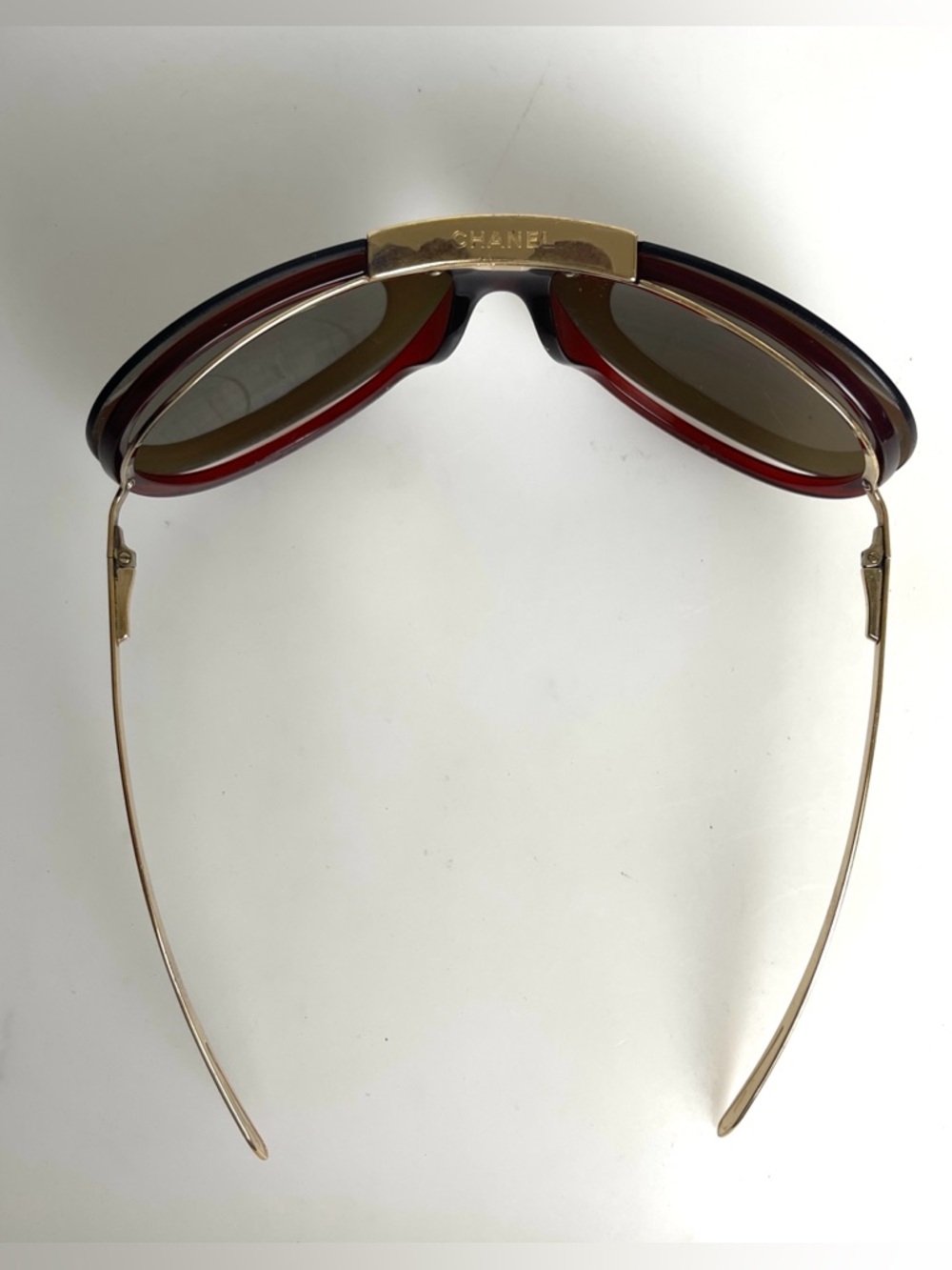 Vintage Y2K CHANEL 6006 Gold Shield Aviator Brown Lens Sunglasses Italy Unisex - Picture 4 of 16